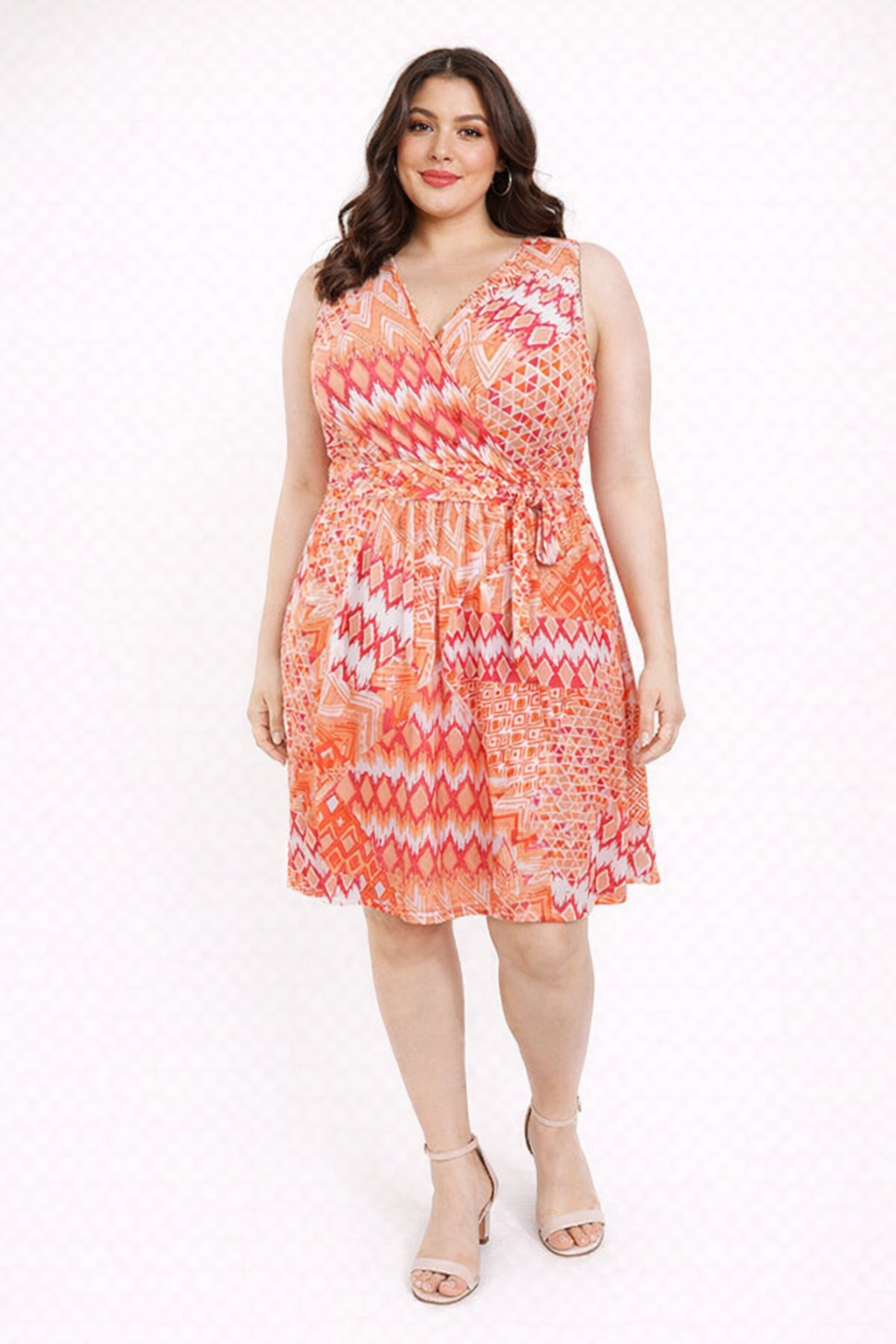 🧡 Vestido Plus Size Estampado Cruzado con Lazo
