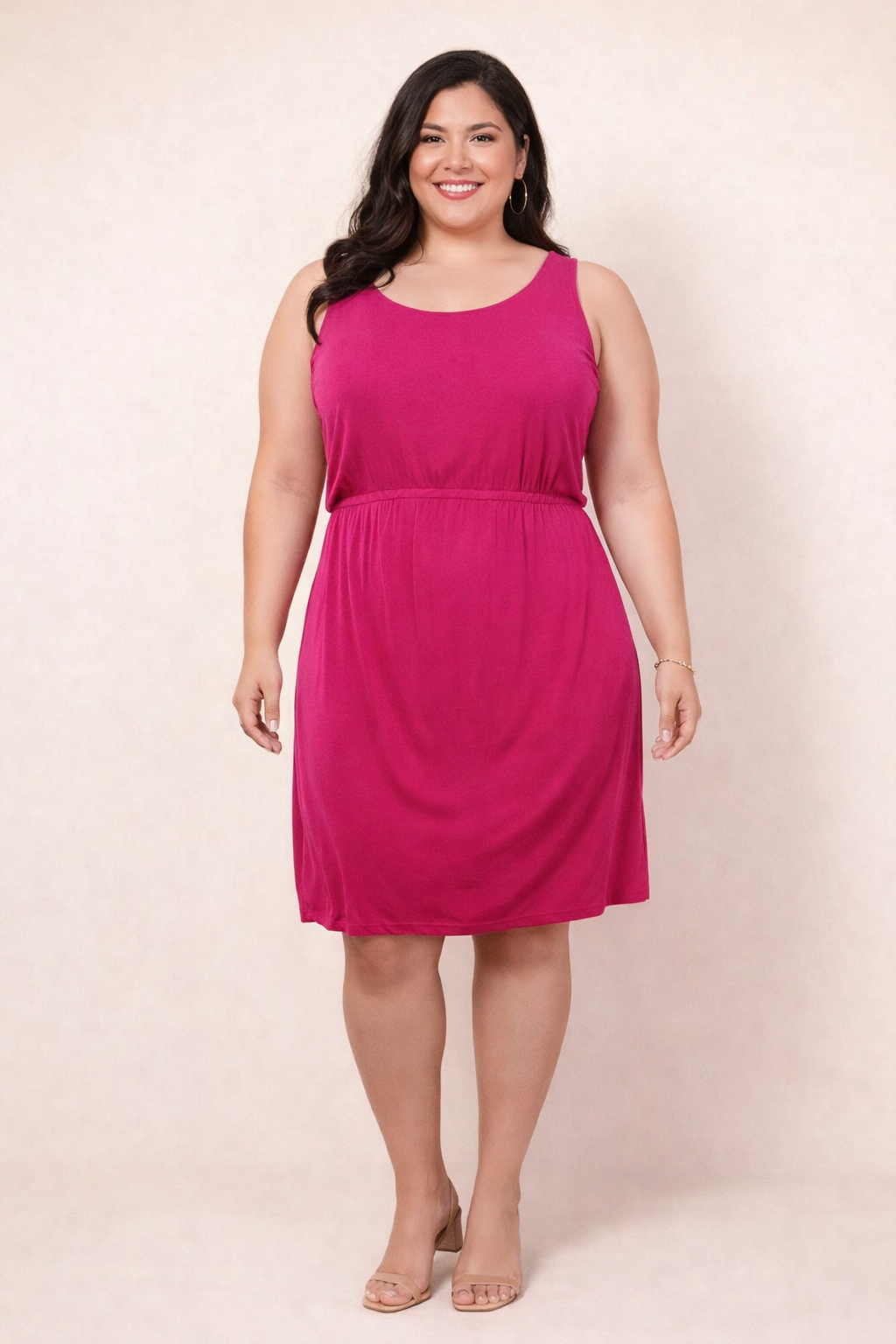 Vestido Fucsia Plus Size Sin Mangas – Corte Imperio