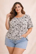 Blusa Plus Size Estampada con Ajuste Frontal