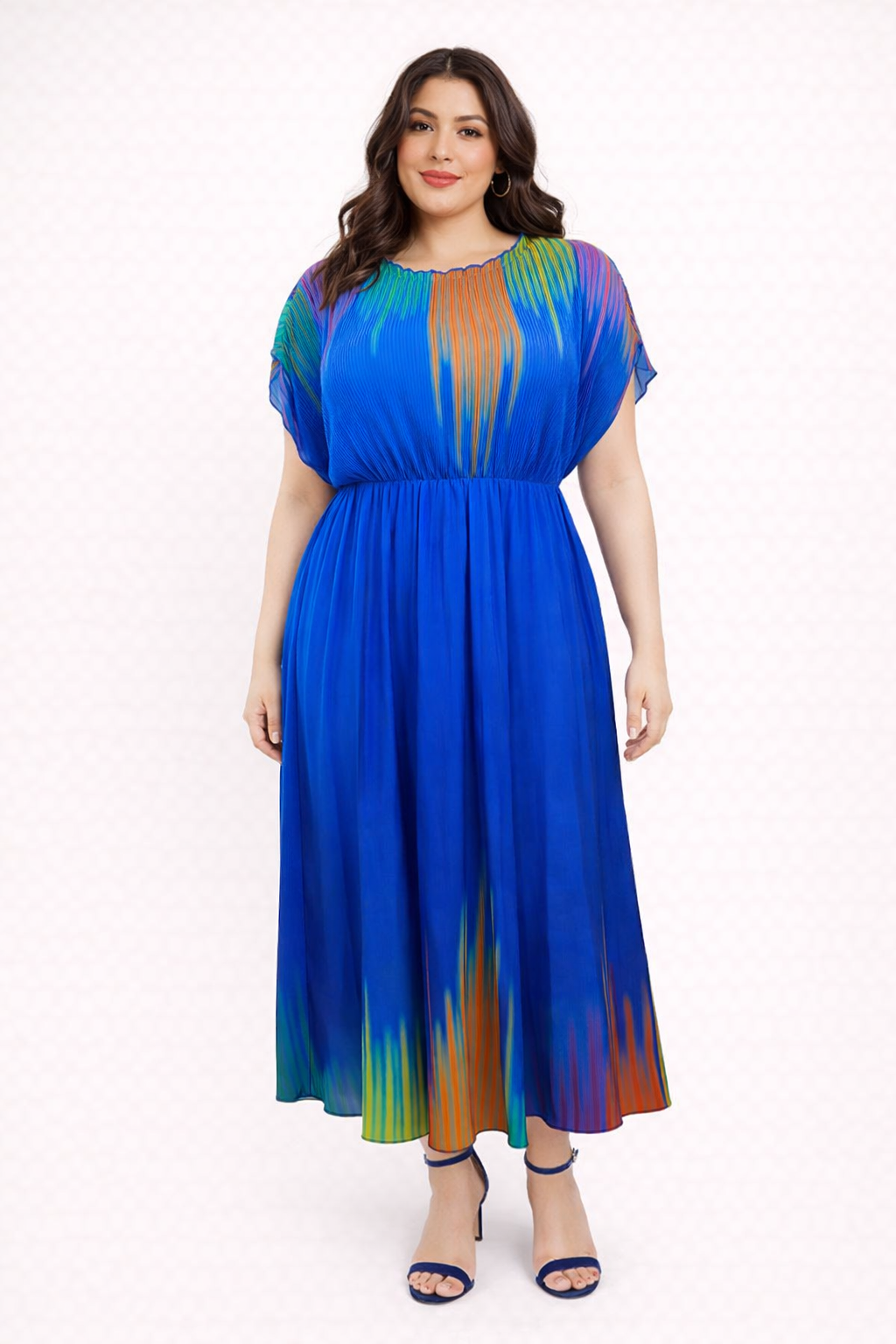 Vestido Largo Plisado Multicolor Elegante