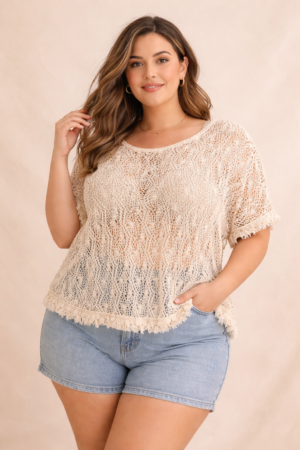 Blusa Tejida Beige Plus Size – Estilo Fresco y Natural