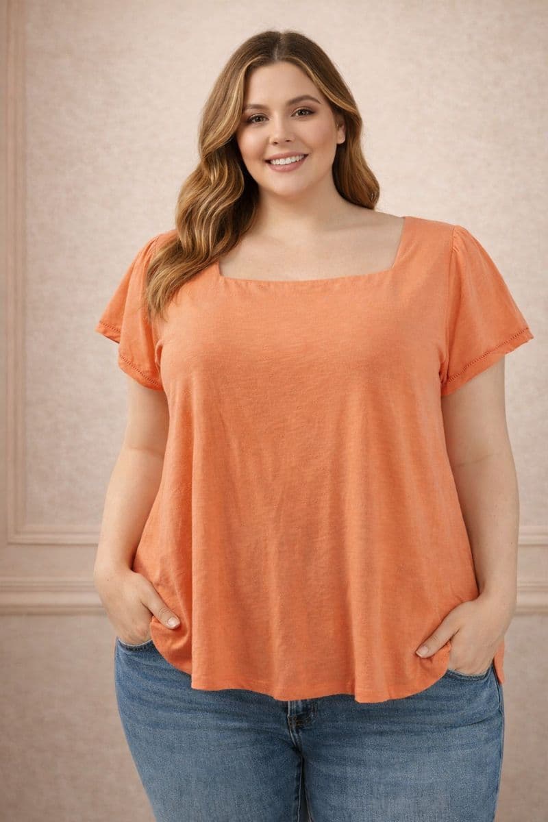 Blusa Naranja de Corte Recto con Escote Cuadrado