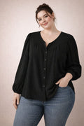 Blusa Negra con Botones y Manga Larga
