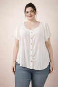 Blusa Blanca con Botones y Manga Suelta