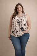 Blusa Beige Floral sin Mangas