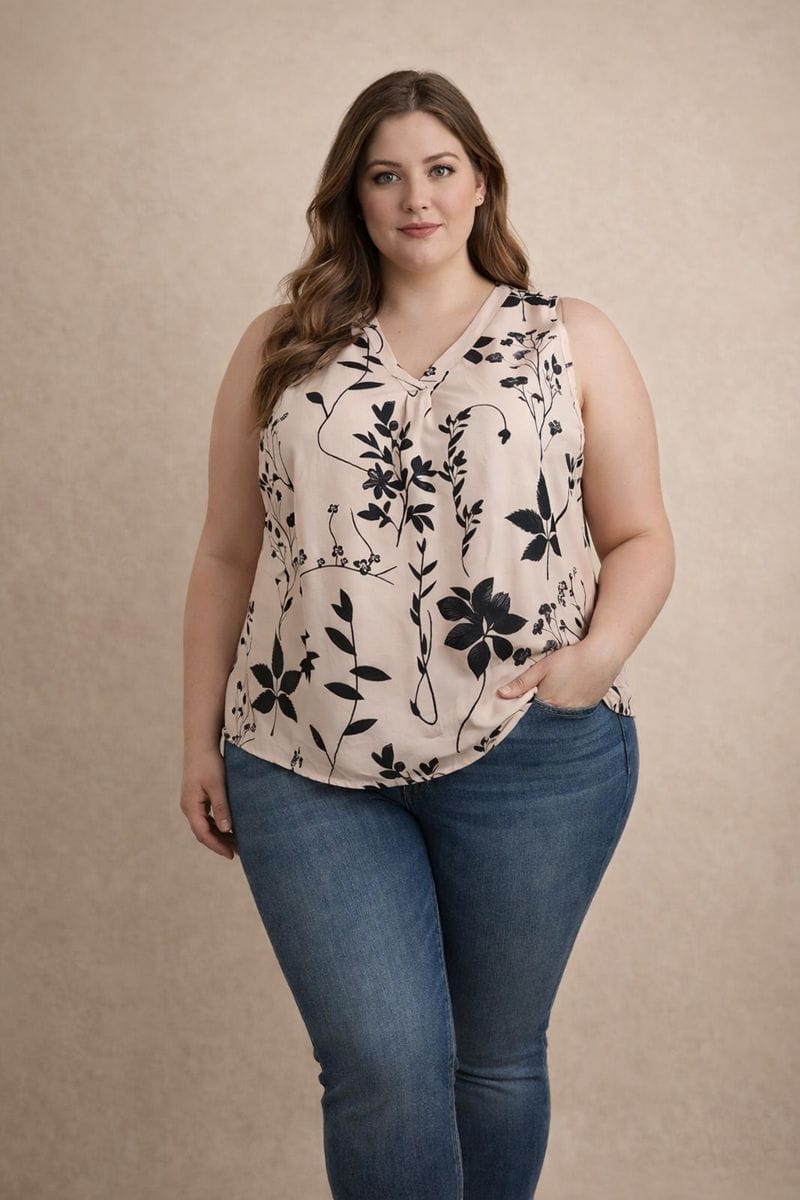 Blusa Beige Floral sin Mangas