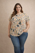 Blusa Floral Beige Manga Corta
