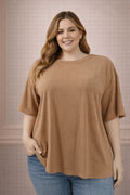 Blusa Camel Rib Manga Corta