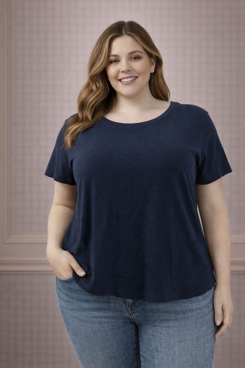 Blusa Básica Azul Marino Manga Corta