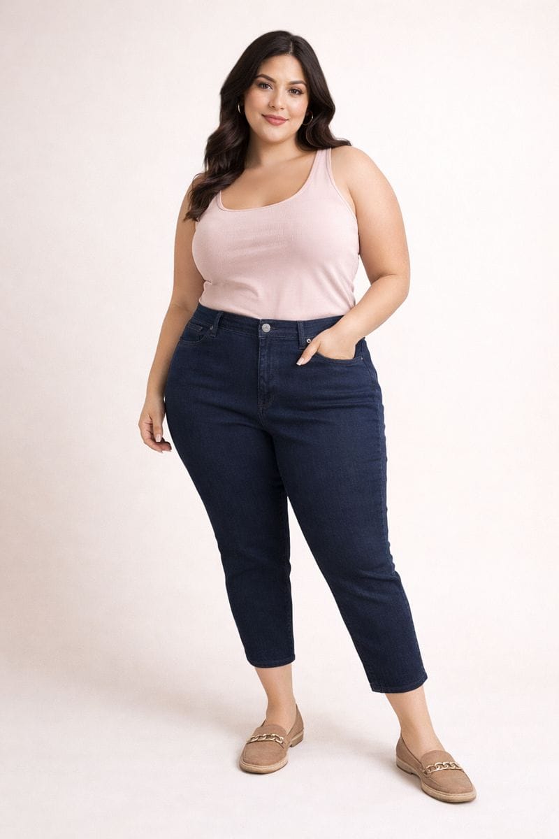 Pantalón Jeans Azul Oscuro Cropped