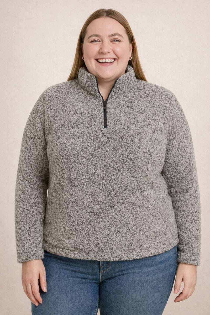 Suéter Polar Gris Jaspeado con Cierre