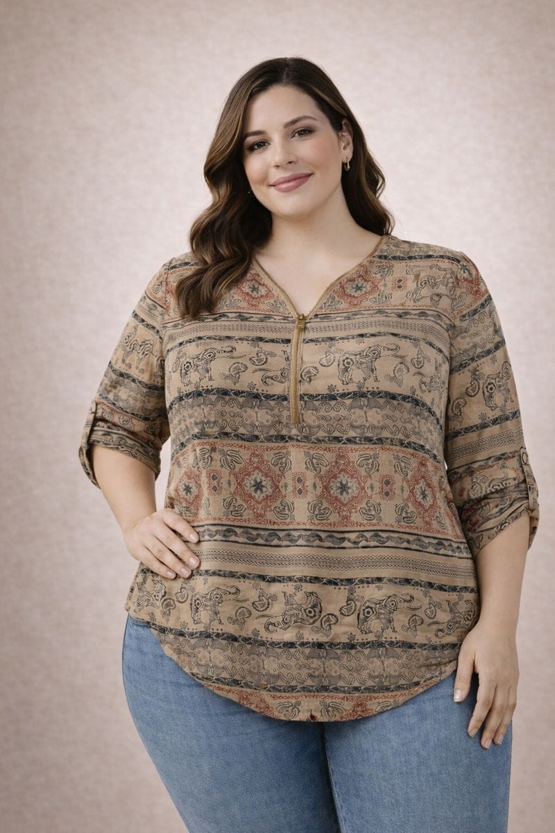 Blusa Estampada Tierra con Cierre