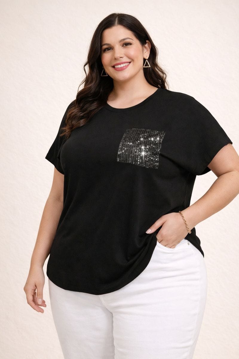 Blusa Negra con Bolsillo Brillante