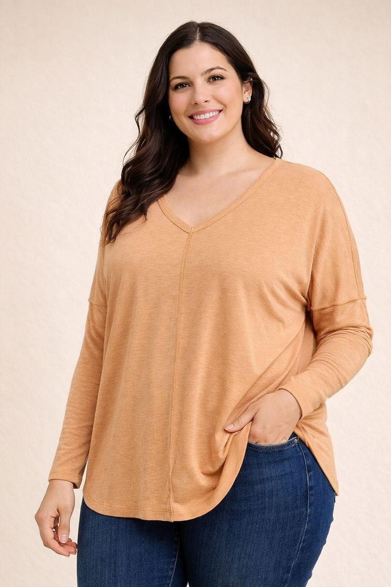 Blusa Básica Camel Cuello V