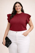 Blusa Elegante Burdeos con Mangas Volantes