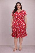 Vestido Rojo Floral Plus Size con Cintura Elástica
