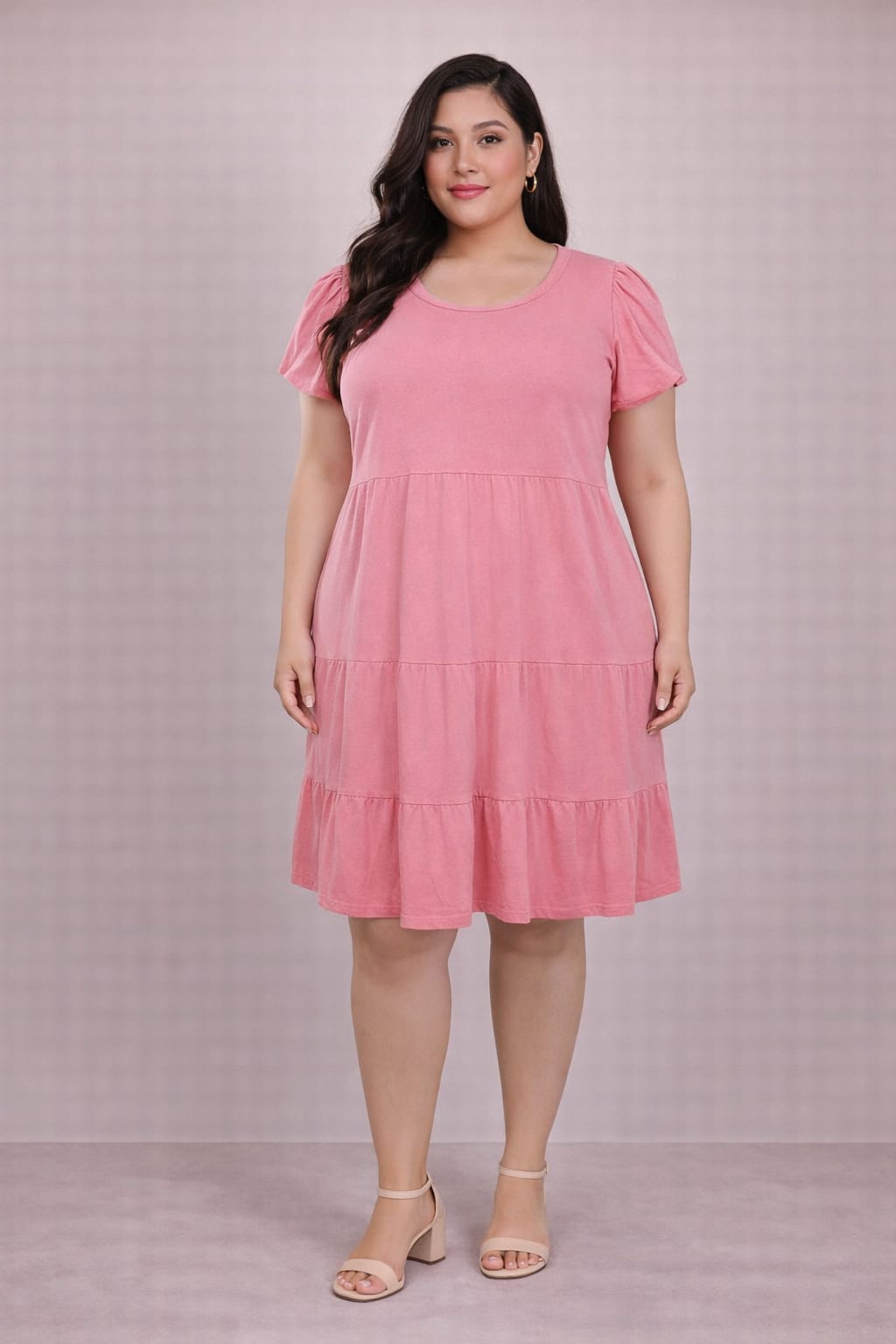 Vestido Rosa Plus Size de Corte Imperio