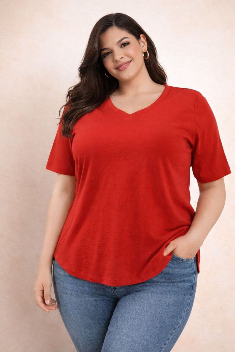 Camiseta Básica Roja Escote en V