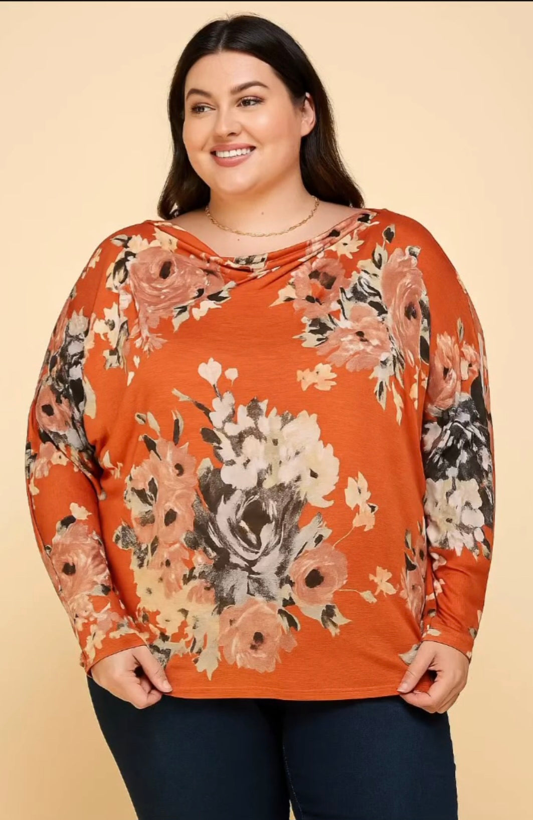 Blusa Floral Terracota Manga